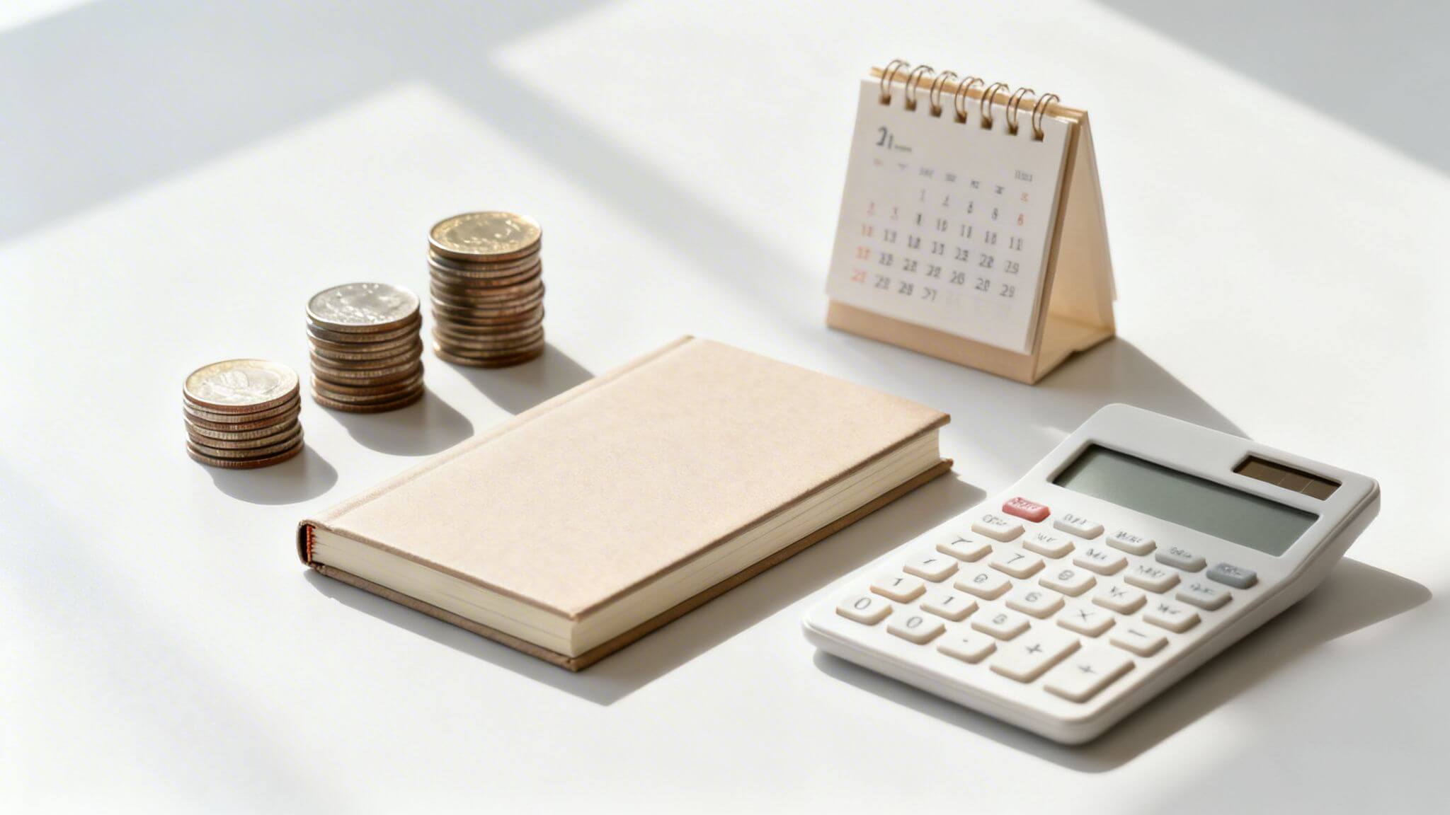 Certificados Energéticos | Precio Carnet RITE en 2026: Tu Guía Completa de Costes Monedas apiladas, calculadora, cuaderno y calendario sobre mesa blanca. Concepto de finanzas y ahorro.