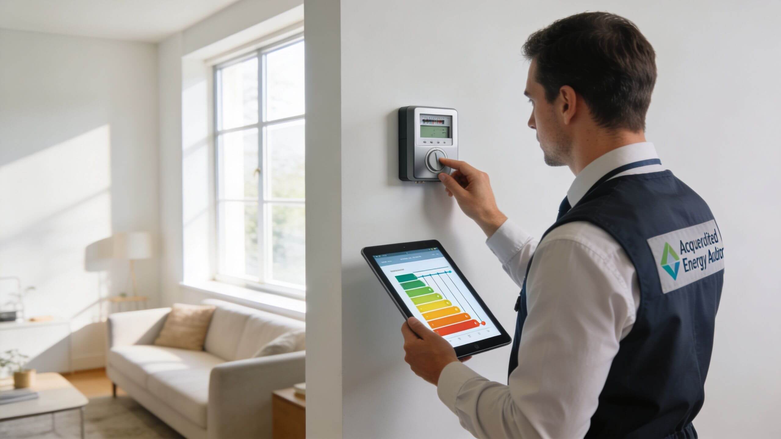 Certificados Energéticos | Guía de Subvenciones para Placas Solares del Gobierno 2026 Auditor energético realizando el certificado energético necesario para las subvenciones de placas solares del gobierno de españa