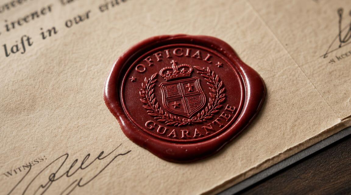 Certificados Energéticos | Que es la idoneidad: Clave para tu Certificado Energético Un sello de lacre rojo oficial con un emblema real sobre un documento antiguo con firmas manuscritas.