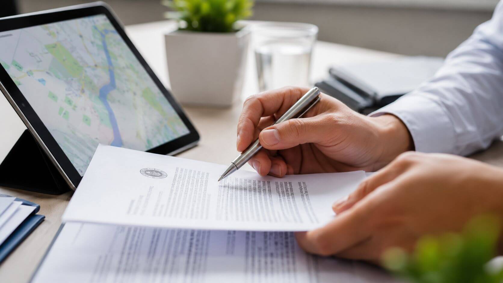 Certificados Energéticos | Me han vendido una casa Fuera de Ordenación: Qué Hacer Una persona revisando documentos legales importantes sobre una propiedad en una oficina con una tablet.