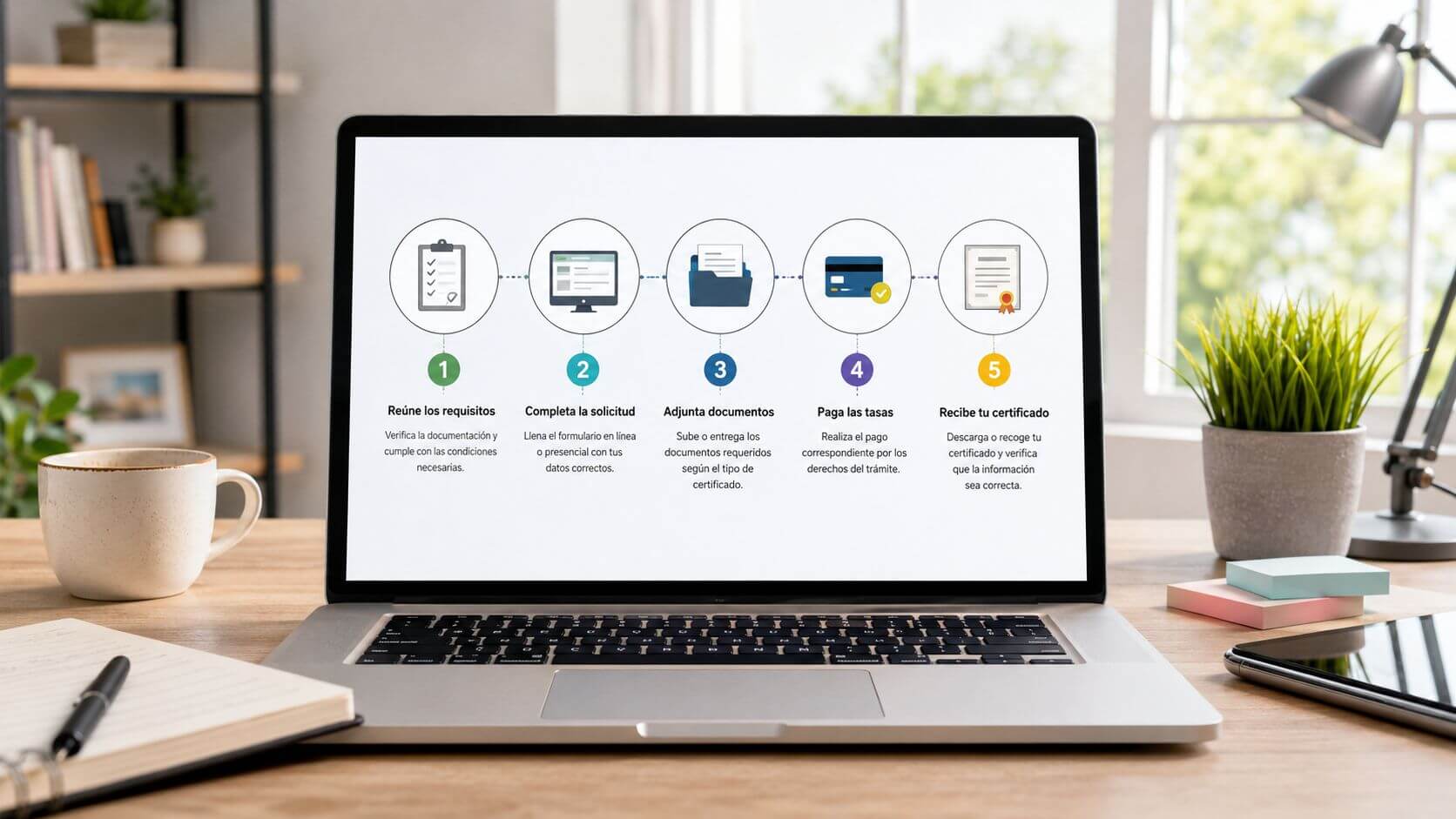 Certificados Energéticos | Precio Certificado Energético local comercial: Guía 2026 Infografía paso a paso sobre cómo obtener un certificado energético para un local comercial de manera digital.
